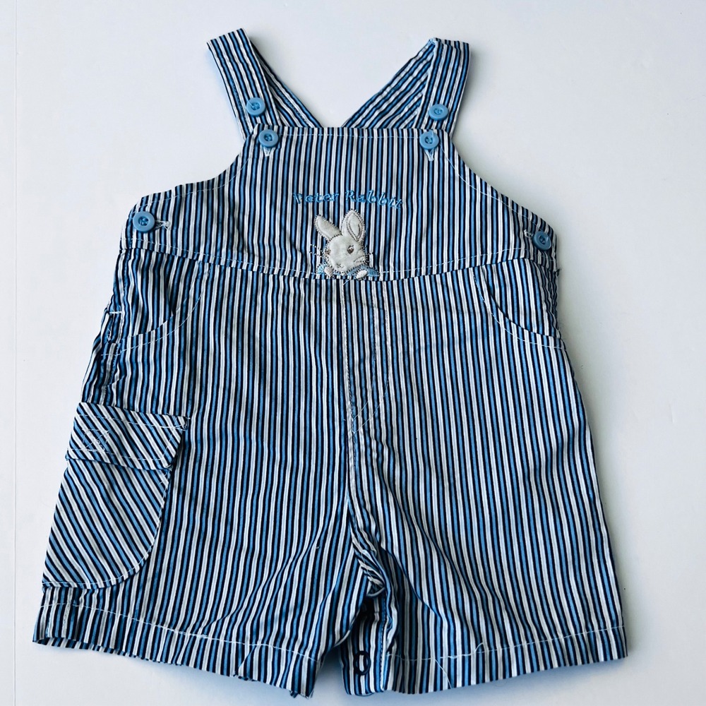Peter Rabbit Easter Shortall Set 3-6M Blue Pinstripe Cotton Outfit